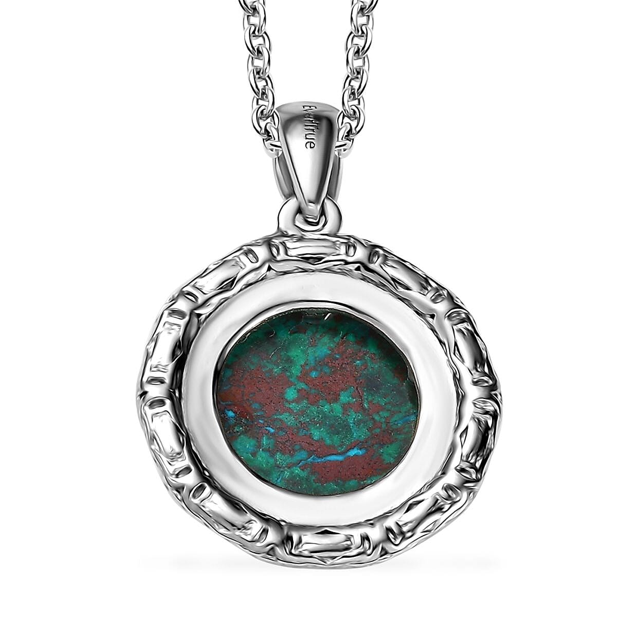 EverTrue Chrysocolla 8.70 ctw Texture Pendant in Platinum Bond with Stainless Steel Necklace 20 Inches