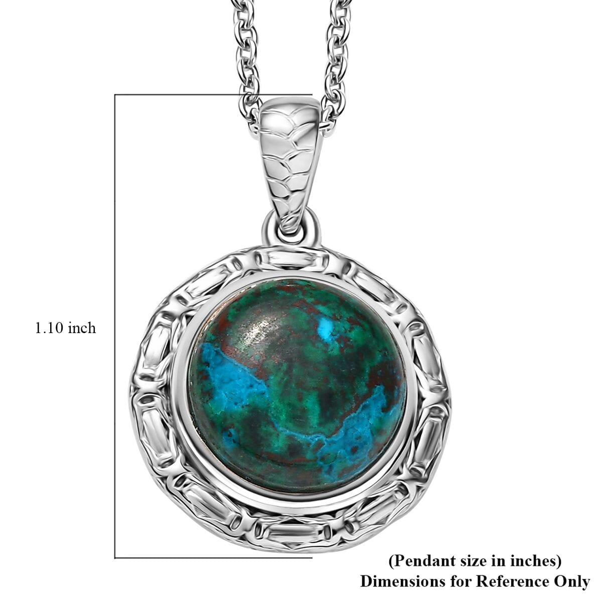 Ever True Chrysocolla 8.70 ctw Texture Pendant in Platinum Bond with Stainless Steel Necklace 20 Inches image number 6