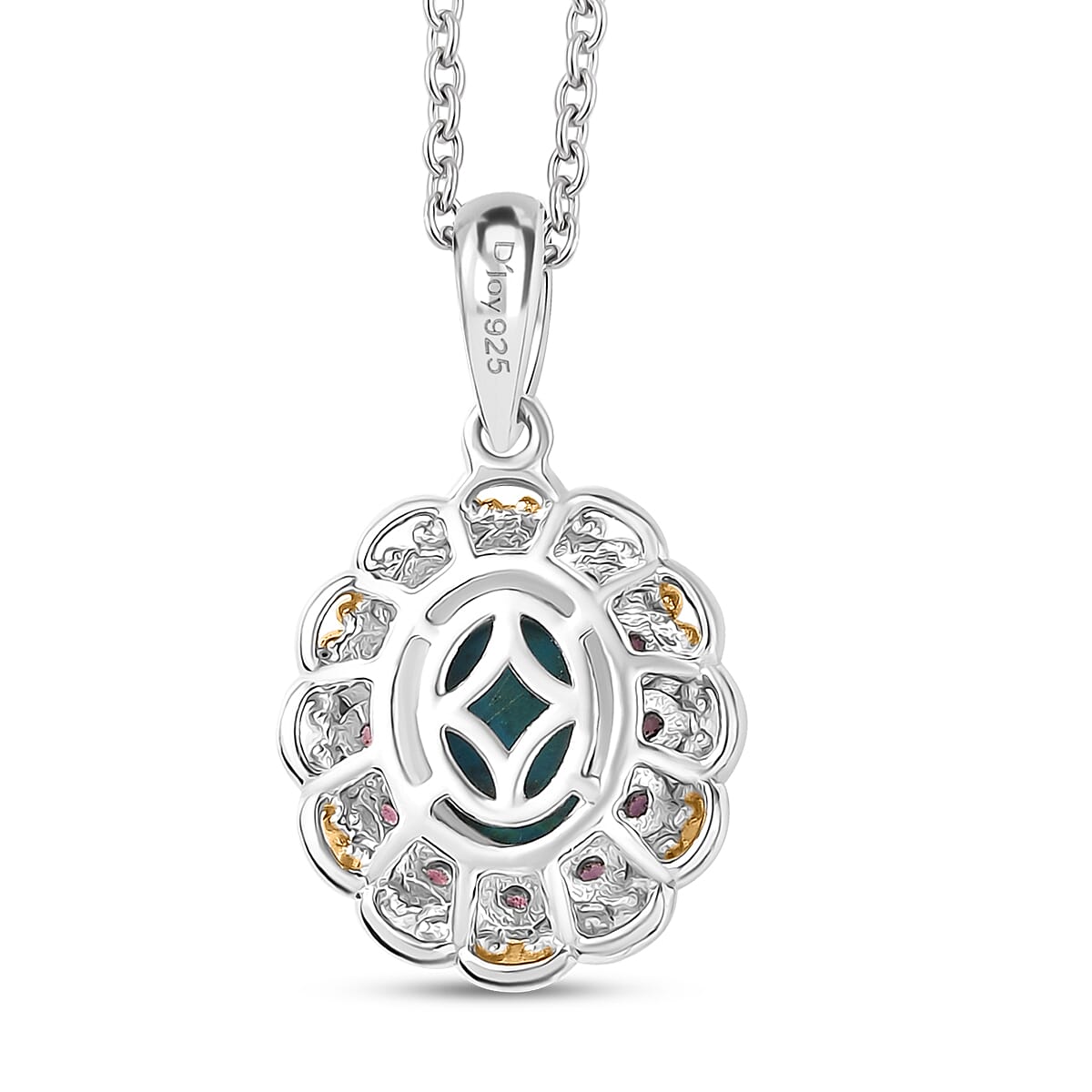 D'Joy Chrysocolla and Orissa Rose Garnet 2.10 ctw Pendant Necklace in 14K YG and Platinum Over Sterling Silver 20 Inches