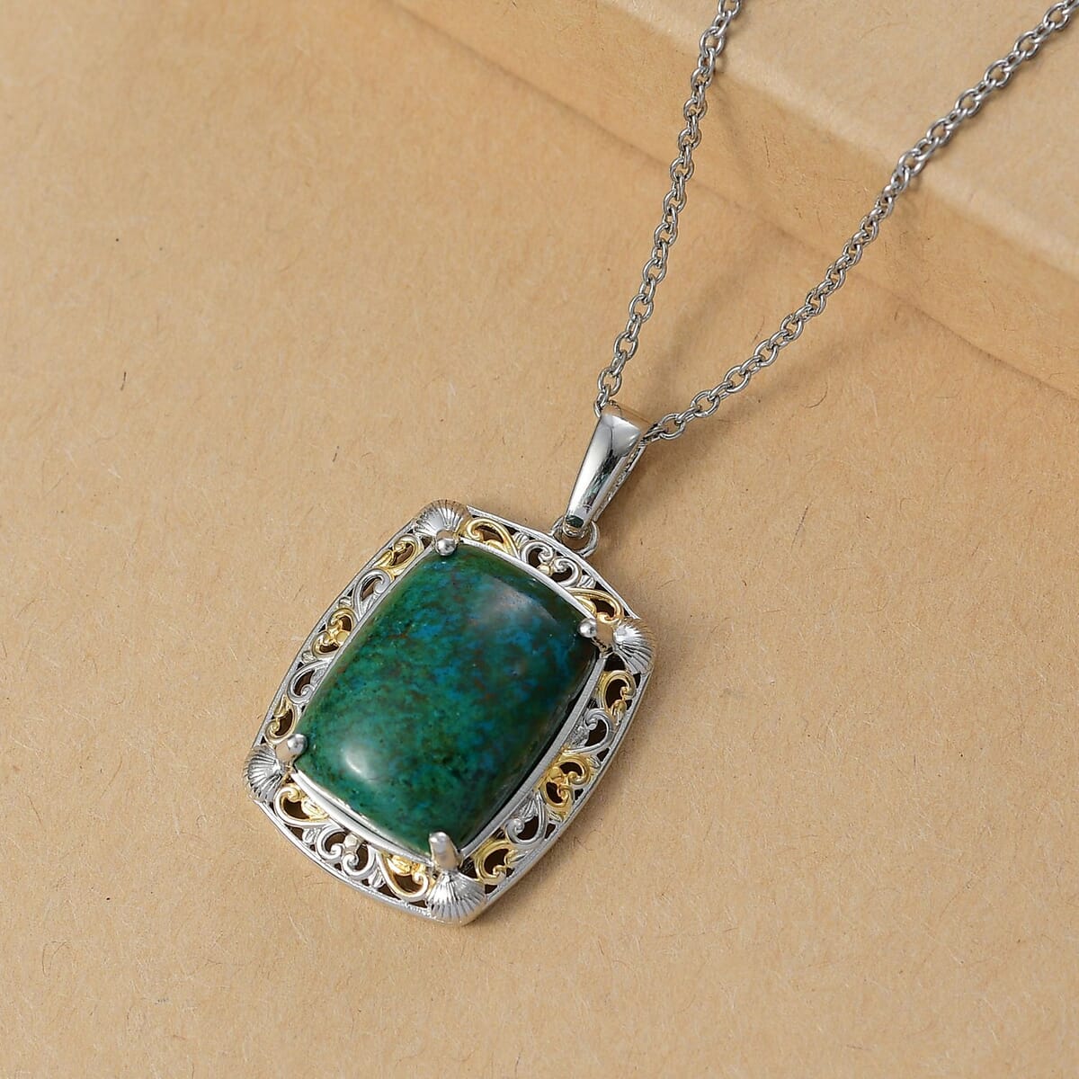 Ever True Chrysocolla 16.75 ctw Sea Shell Pendant in 18K YG Platd and Platinum Bond with Stainless Steel Necklace 20 Inches image number 1