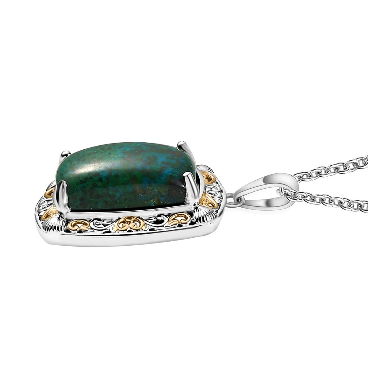 Ever True Chrysocolla 16.75 ctw Sea Shell Pendant in 18K YG Platd and Platinum Bond with Stainless Steel Necklace 20 Inches image number 3