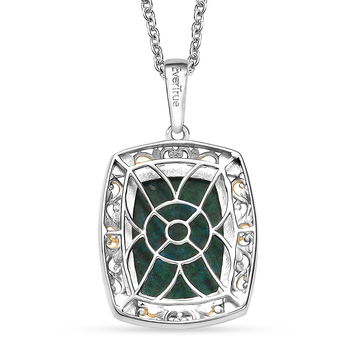 EverTrue Chrysocolla 16.75 ctw Sea Shell Pendant in 18K YG Platd and Platinum Bond with Stainless Steel Necklace 20 Inches