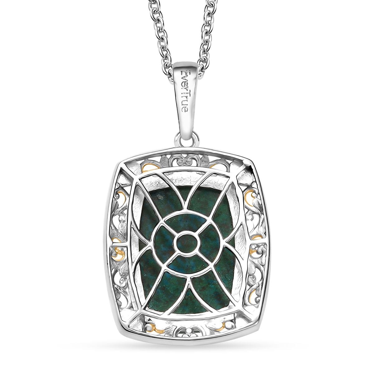 Ever True Chrysocolla 16.75 ctw Sea Shell Pendant in 18K YG Platd and Platinum Bond with Stainless Steel Necklace 20 Inches image number 4