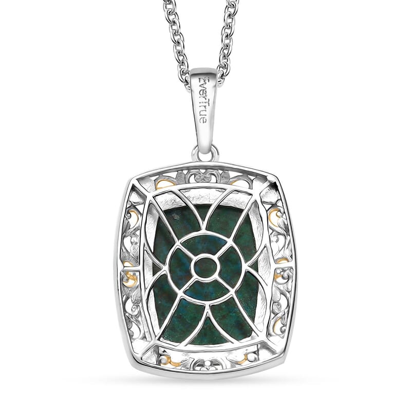 EverTrue Chrysocolla 16.75 ctw Seashell Pendant in 18K YG Plated and Platinum Bond with Stainless Steel Necklace 20 Inches