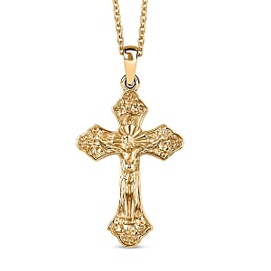 EverTrue Bronzella Collection Jesus Cross Pendant in 18K YG Plated Bronze with ION Plated YG Stainless Steel Necklace (20 Inches)
