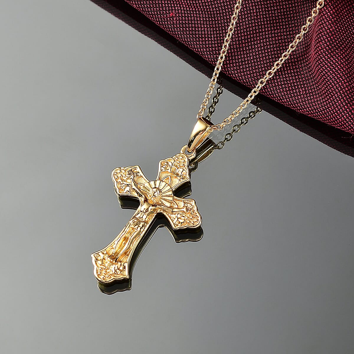 EverTrue Bronzella Collection Jesus Cross Pendant in 18K YG Plated Bronze with ION Plated YG Stainless Steel Necklace (20 Inches) image number 1