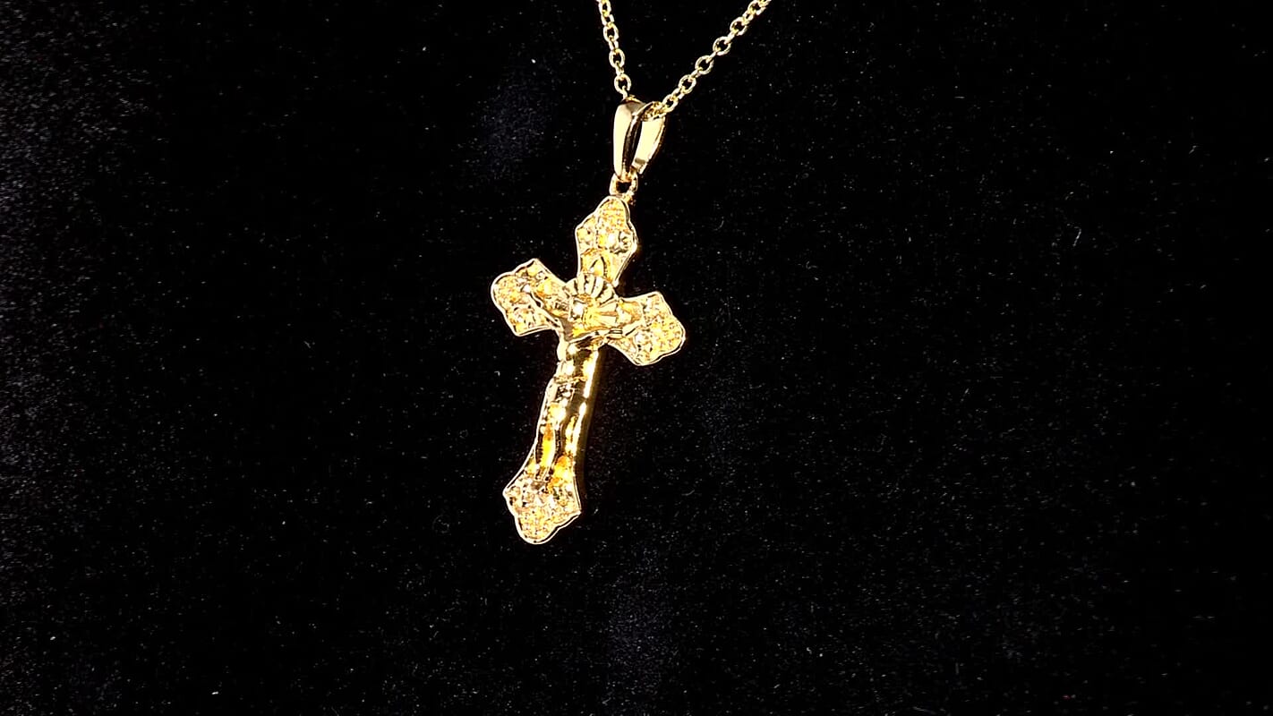 EverTrue Bronzella Collection Jesus Cross Pendant in 18K YG Plated Bronze with ION Plated YG Stainless Steel Necklace (20 Inches)