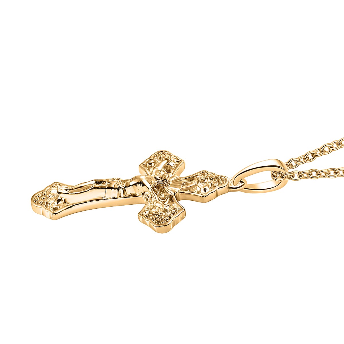 EverTrue Bronzella Collection Jesus Cross Pendant in 18K YG Plated Bronze with ION Plated YG Stainless Steel Necklace (20 Inches) image number 3