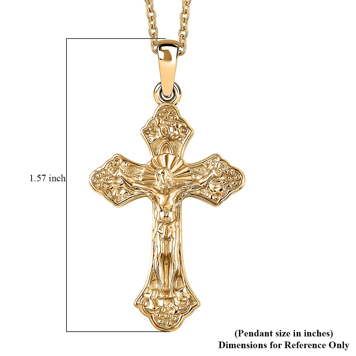 EverTrue Bronzella Collection Jesus Cross Pendant in 18K YG Plated Bronze with ION Plated YG Stainless Steel Necklace (20 Inches) image number 6