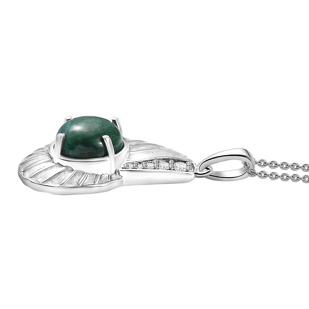 D'Joy Chrysocolla and White Zircon 3.60 ctw Sea Shell Pendant in Platinum Over Sterling Silver with Stainless Steel Necklace 20 Inches image number 3