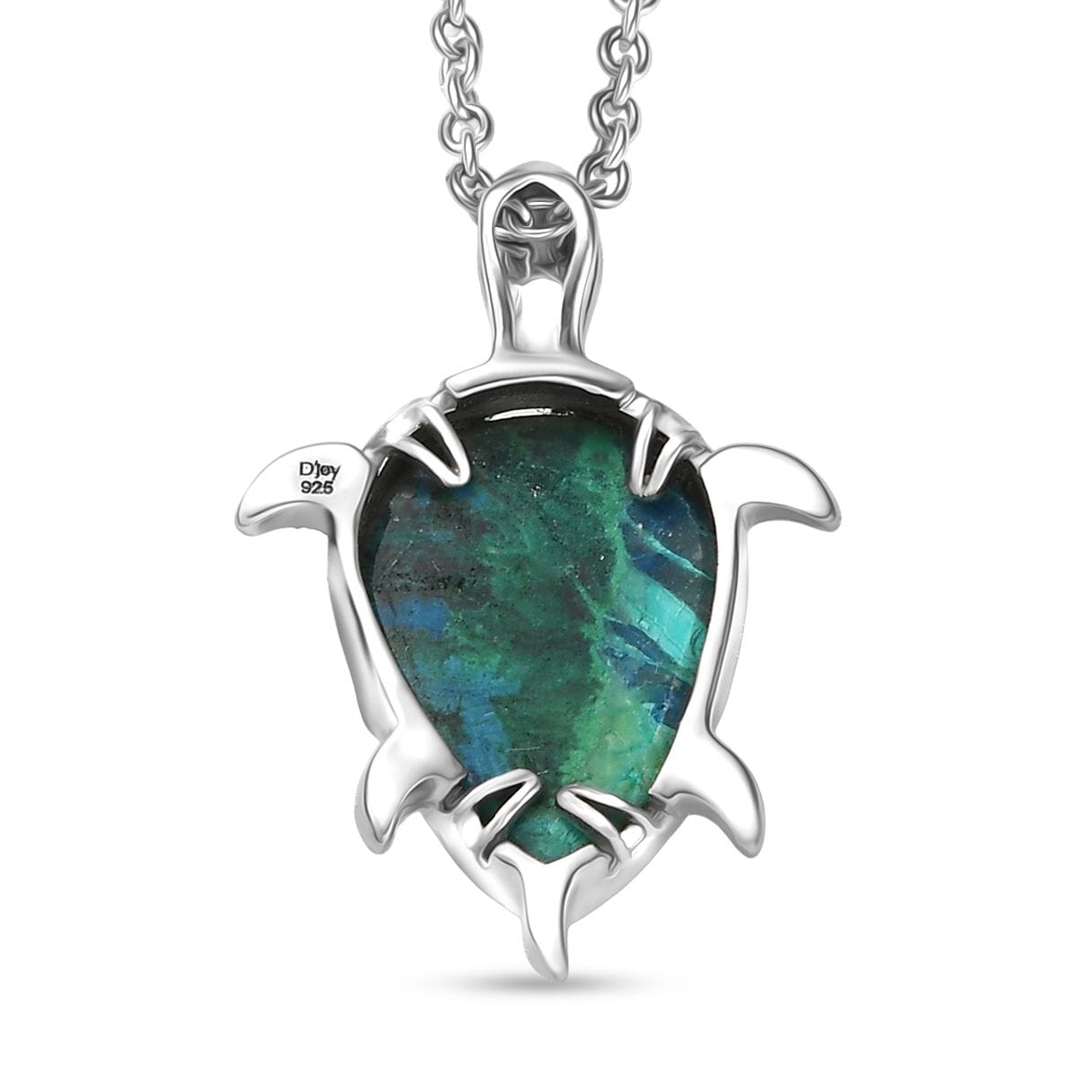D'Joy Chrysocolla and White Zircon 6.50 ctw Turtle Pendant in Platinum Over Sterling Silver with Stainless Steel Necklace 20 Inches image number 4