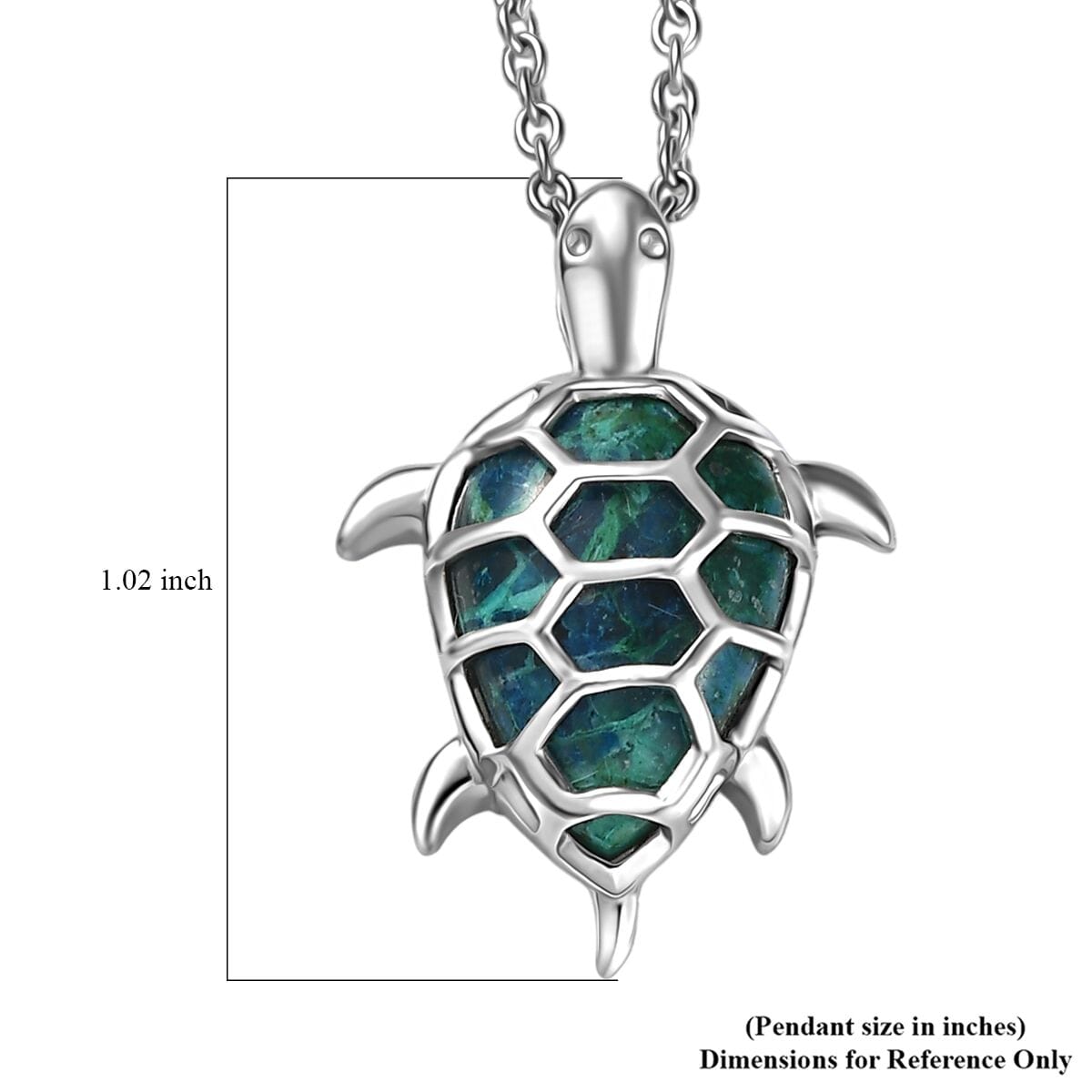 D'Joy Chrysocolla and White Zircon 6.50 ctw Turtle Pendant in Platinum Over Sterling Silver with Stainless Steel Necklace 20 Inches image number 6