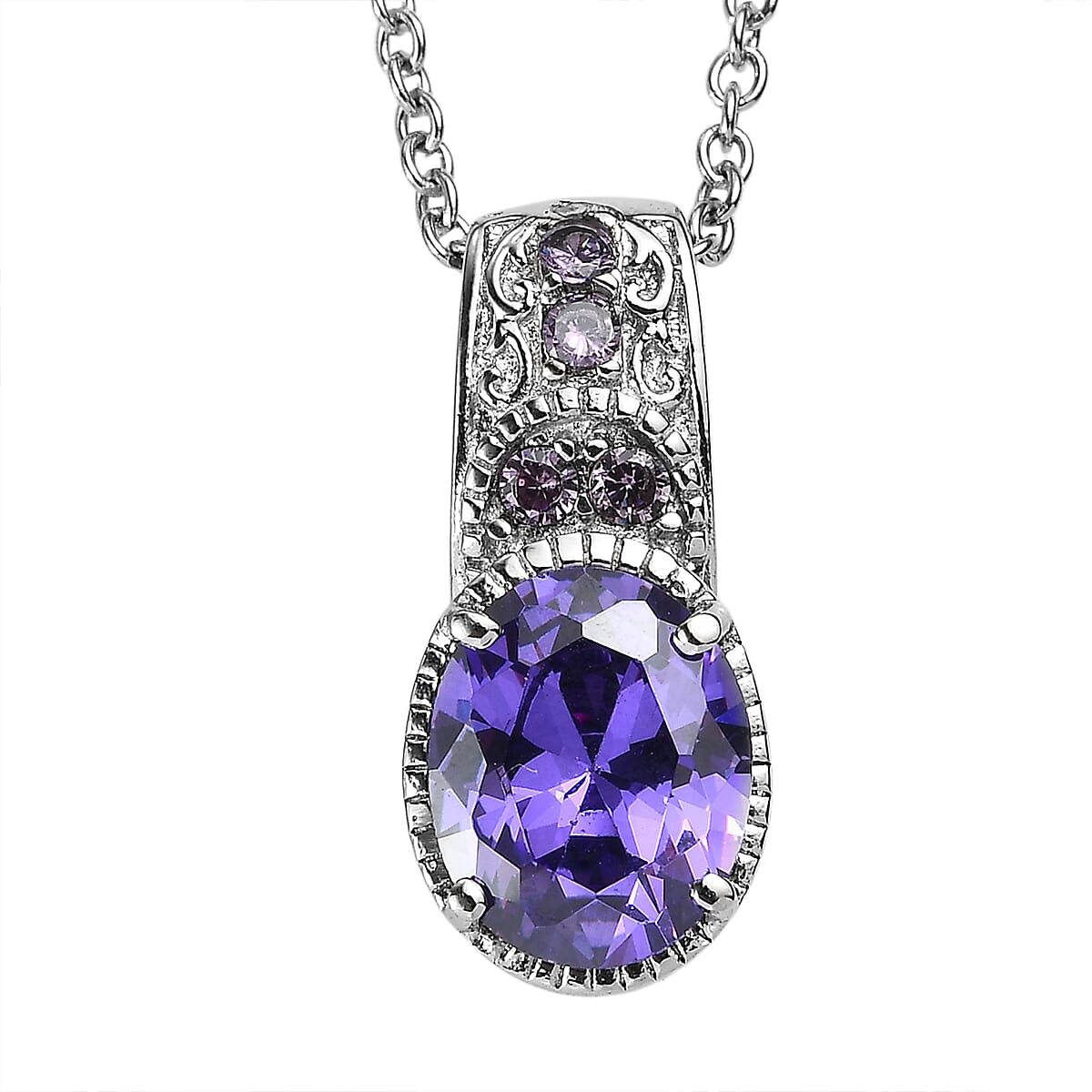 Simulated Tanzanite and Blue Color Diamond 4.80 ctw Pendant Necklace in Stainless Steel 20 Inches image number 0