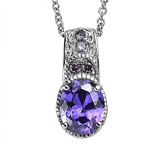 Simulated Tanzanite and Blue Color Diamond 4.80 ctw Pendant Necklace in Stainless Steel 20 Inches