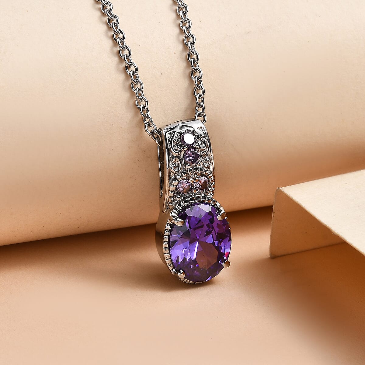 Simulated Tanzanite and Blue Color Diamond 4.80 ctw Pendant Necklace in Stainless Steel 20 Inches image number 1
