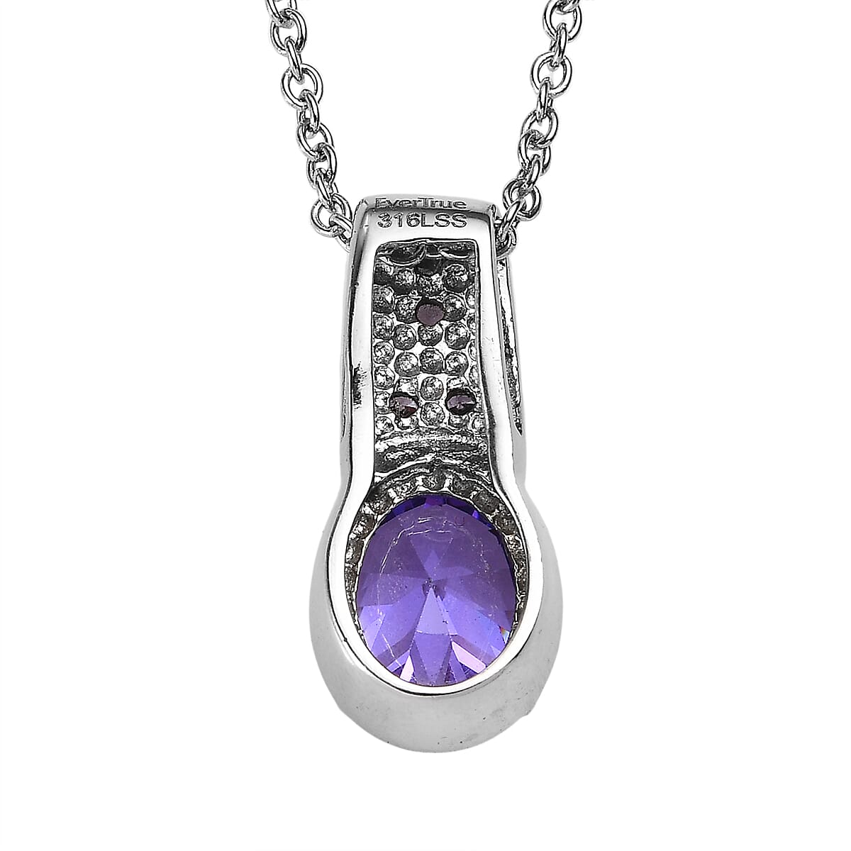 Simulated Tanzanite and Blue Color Diamond 4.80 ctw Pendant Necklace in Stainless Steel 20 Inches image number 4