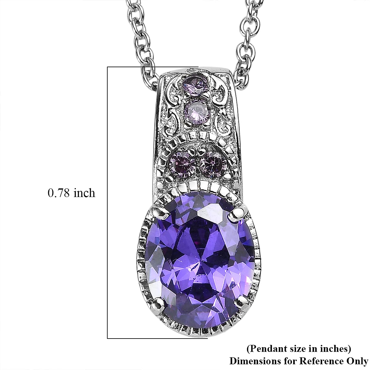 Simulated Tanzanite and Blue Color Diamond 4.80 ctw Pendant Necklace in Stainless Steel 20 Inches image number 5
