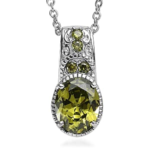 Simulated Green Diamond 4.60 ctw Pendant Necklace in Stainless Steel 20 Inches