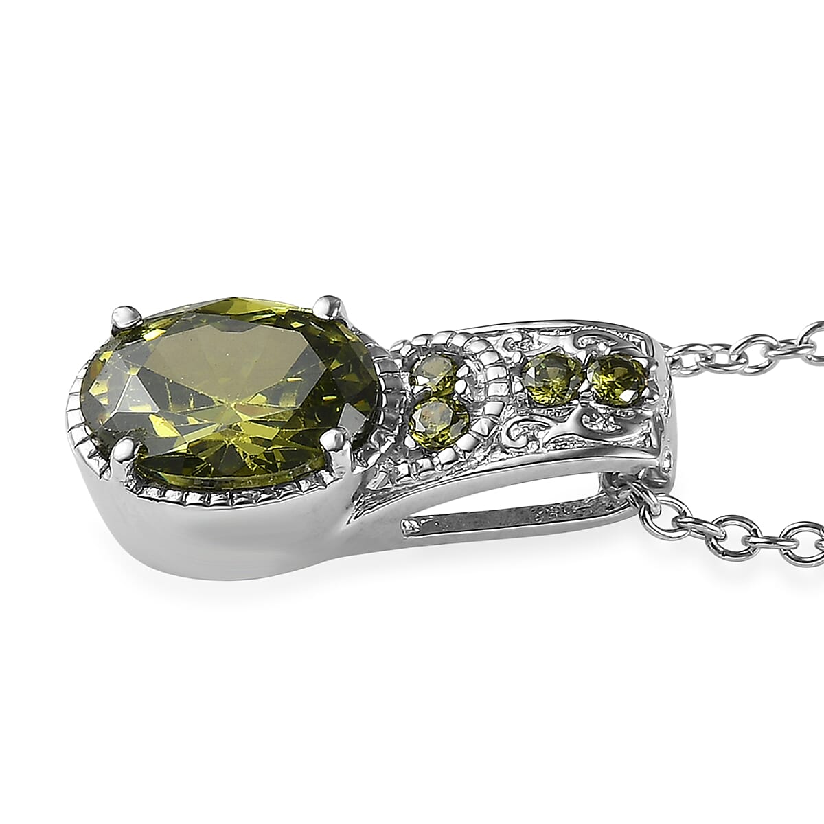 Simulated Green Diamond 4.60 ctw Pendant Necklace in Stainless Steel 20 Inches image number 3
