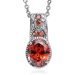 Simulated Red Diamond 4.60 ctw Pendant Necklace in Stainless Steel 20 Inches