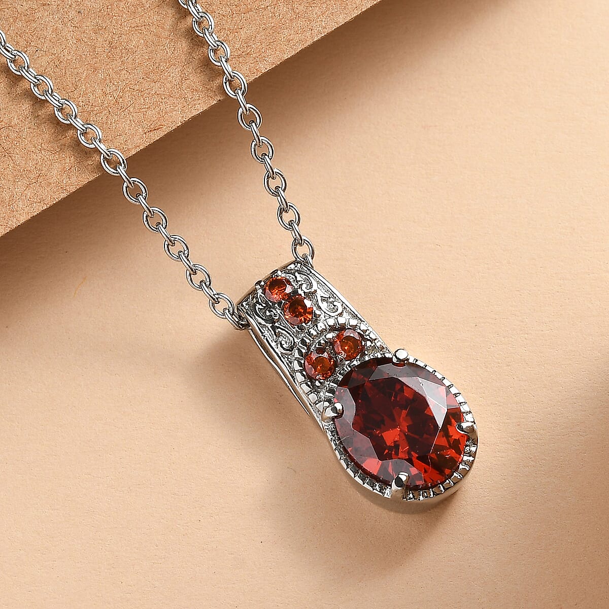 Simulated Red Diamond 4.60 ctw Pendant Necklace in Stainless Steel 20 Inches image number 1