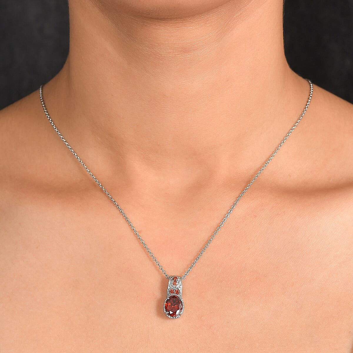 Simulated Red Diamond 4.60 ctw Pendant Necklace in Stainless Steel 20 Inches image number 2