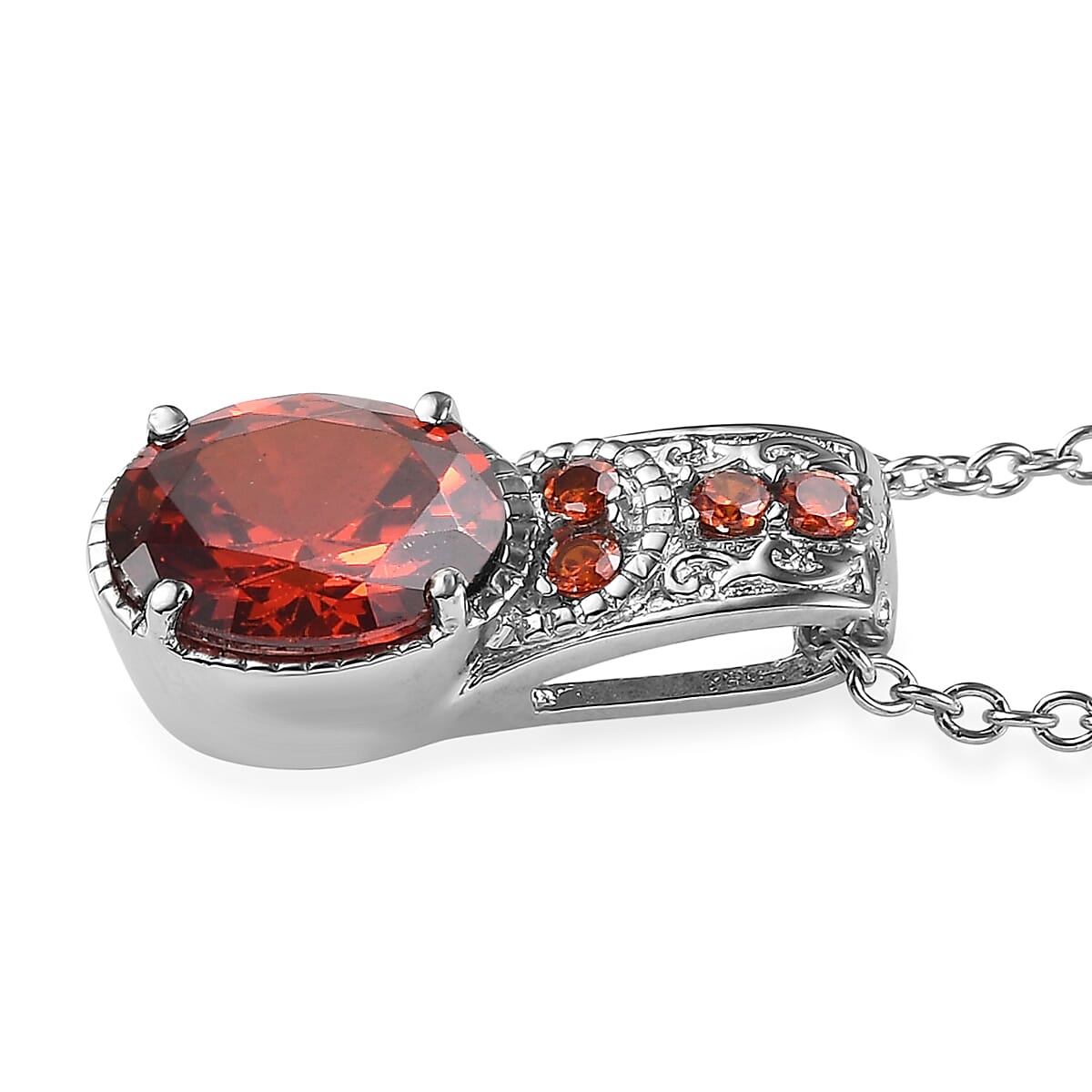 Simulated Red Diamond 4.60 ctw Pendant Necklace in Stainless Steel 20 Inches image number 3