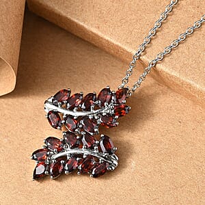 EverTrue Mozambique Garnet 5.75 ctw Bypass Leaf Pendant Necklace 20 Inches in Stainless Steel 