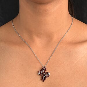 EverTrue Mozambique Garnet 5.75 ctw Bypass Leaf Pendant Necklace 20 Inches in Stainless Steel 