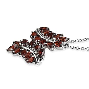 EverTrue Mozambique Garnet 5.75 ctw Bypass Leaf Pendant Necklace 20 Inches in Stainless Steel 