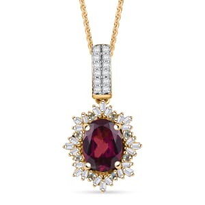D'Joy Premium Radiant Ember Garnet, Paraiba Tourmaline and Diamond 2.00 ctw Sunray Pendant Necklace in 18K Vermeil Yellow Gold Over Sterling Silver 20 Inches