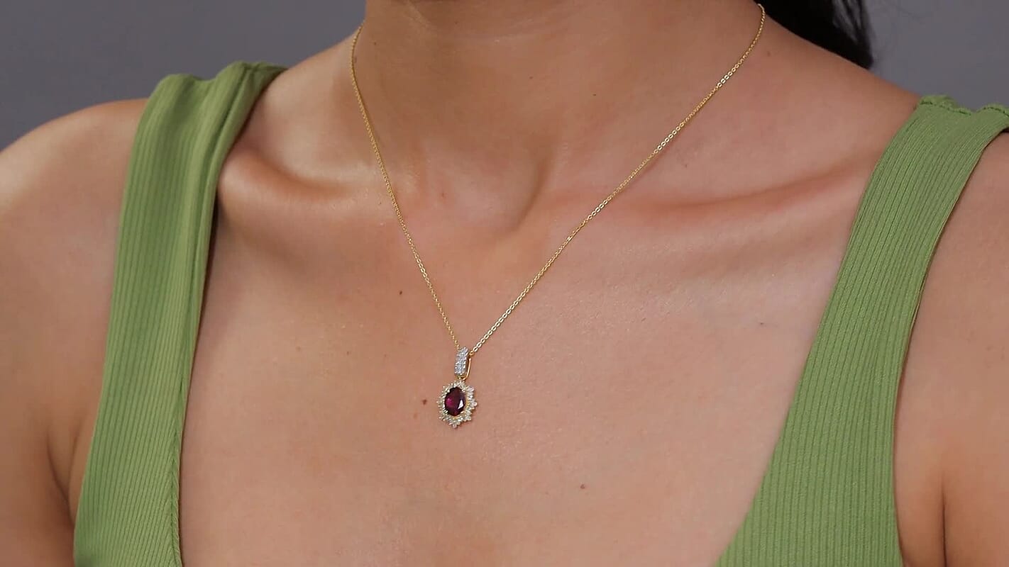 D'Joy Premium Radiant Ember Garnet, Paraiba Tourmaline and Diamond 2.00 ctw Sunray Pendant Necklace in 18K Vermeil Yellow Gold Over Sterling Silver 20 Inches