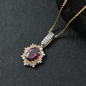 D'Joy Premium Radiant Ember Garnet, Paraiba Tourmaline and Diamond 2.00 ctw Sunray Pendant Necklace in 18K Vermeil Yellow Gold Over Sterling Silver 20 Inches