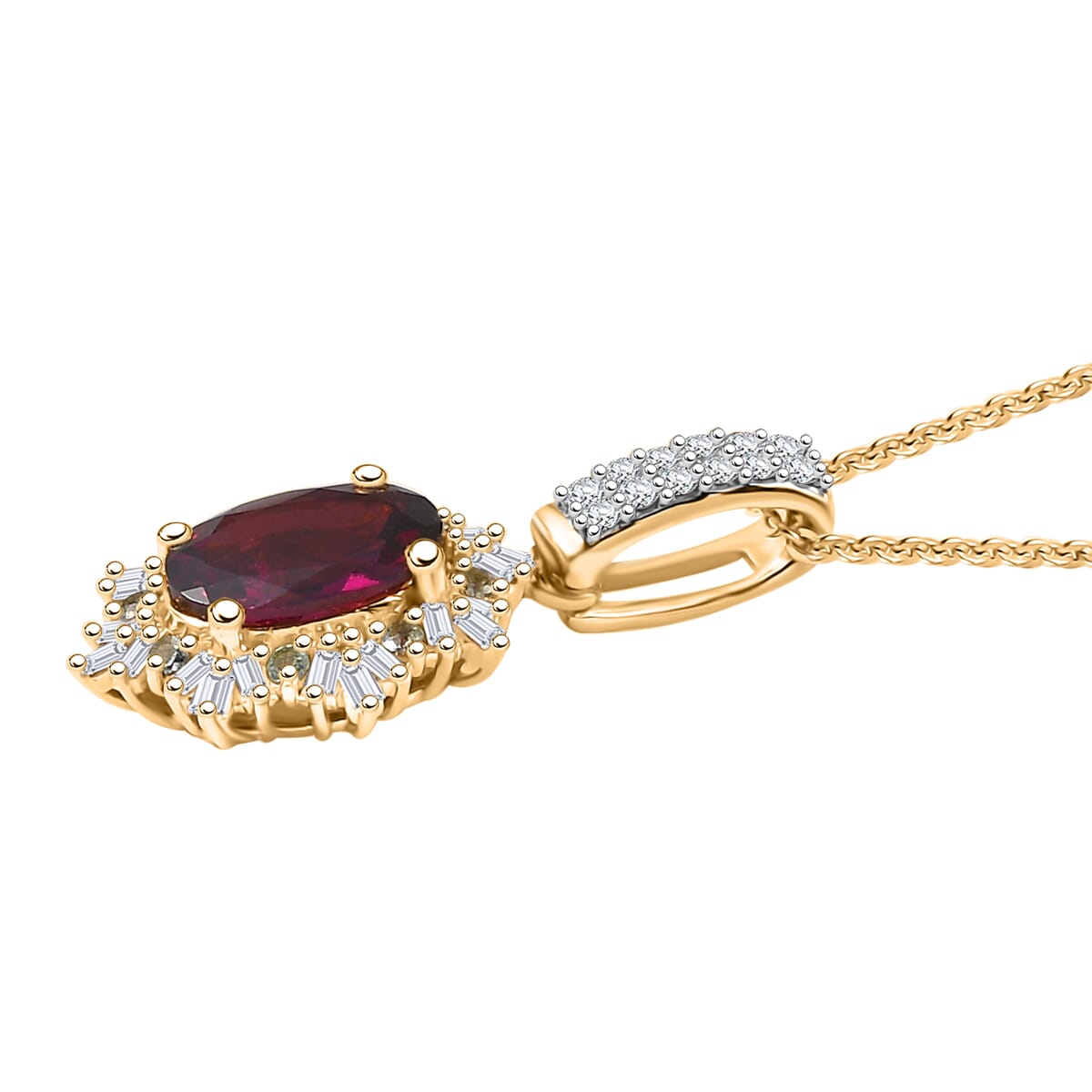 D'Joy Premium Radiant Ember Garnet, Paraiba Tourmaline and Diamond 2.00 ctw Sunray Pendant Necklace in 18K Vermeil Yellow Gold Over Sterling Silver 20 Inches image number 3