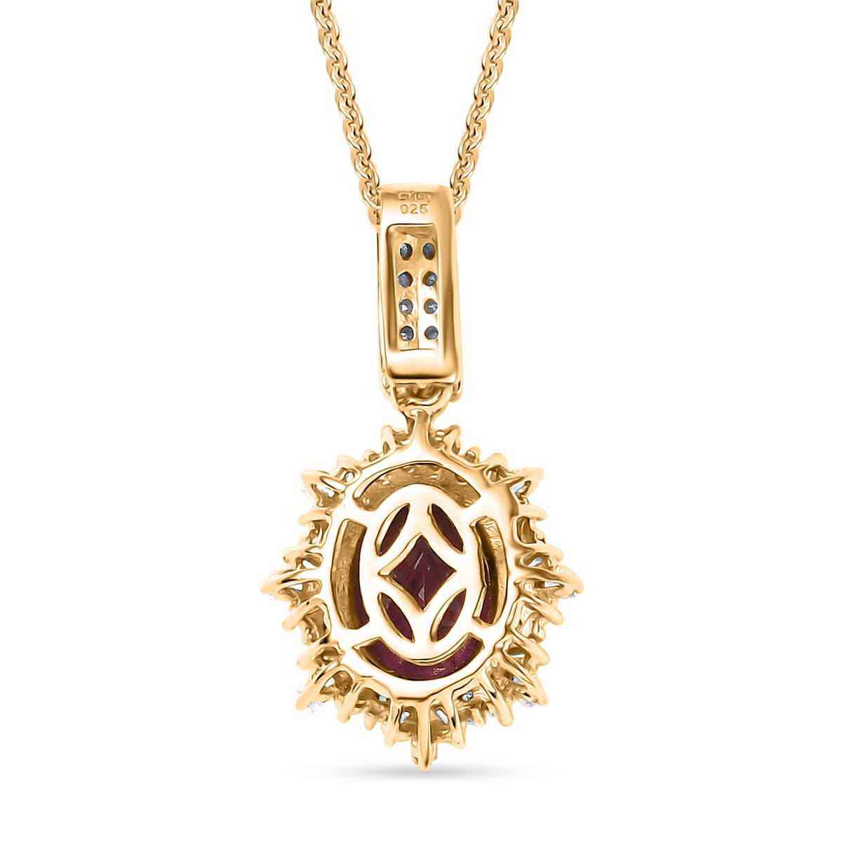 D'Joy Premium Radiant Ember Garnet, Paraiba Tourmaline and Diamond 2.00 ctw Sunray Pendant Necklace in 18K Vermeil Yellow Gold Over Sterling Silver 20 Inches image number 4