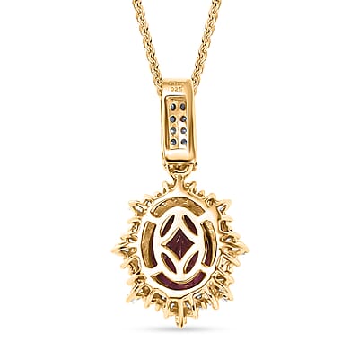 D'Joy Premium Radiant Ember Garnet, Paraiba Tourmaline and Diamond 2.00 ctw Sunray Pendant Necklace in 18K Vermeil Yellow Gold Over Sterling Silver 20 Inches
