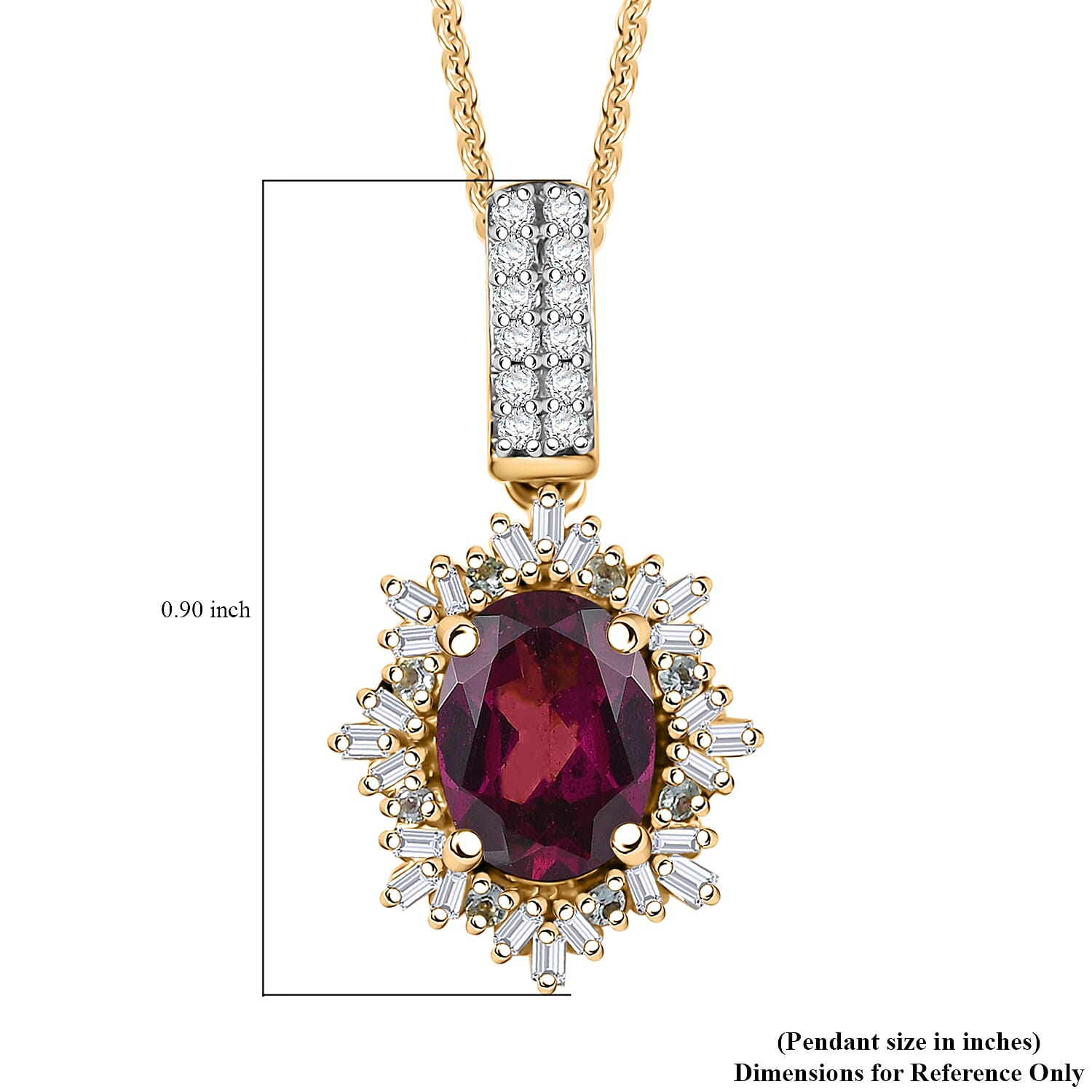 D'Joy Premium Radiant Ember Garnet, Paraiba Tourmaline and Diamond 2.00 ctw Sunray Pendant Necklace in 18K Vermeil Yellow Gold Over Sterling Silver 20 Inches