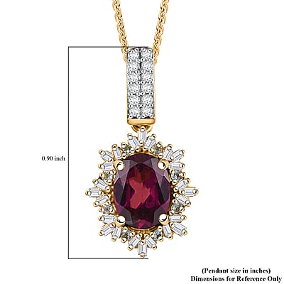 D'Joy Premium Radiant Ember Garnet, Paraiba Tourmaline and Diamond 2.00 ctw Sunray Pendant Necklace in 18K Vermeil Yellow Gold Over Sterling Silver 20 Inches