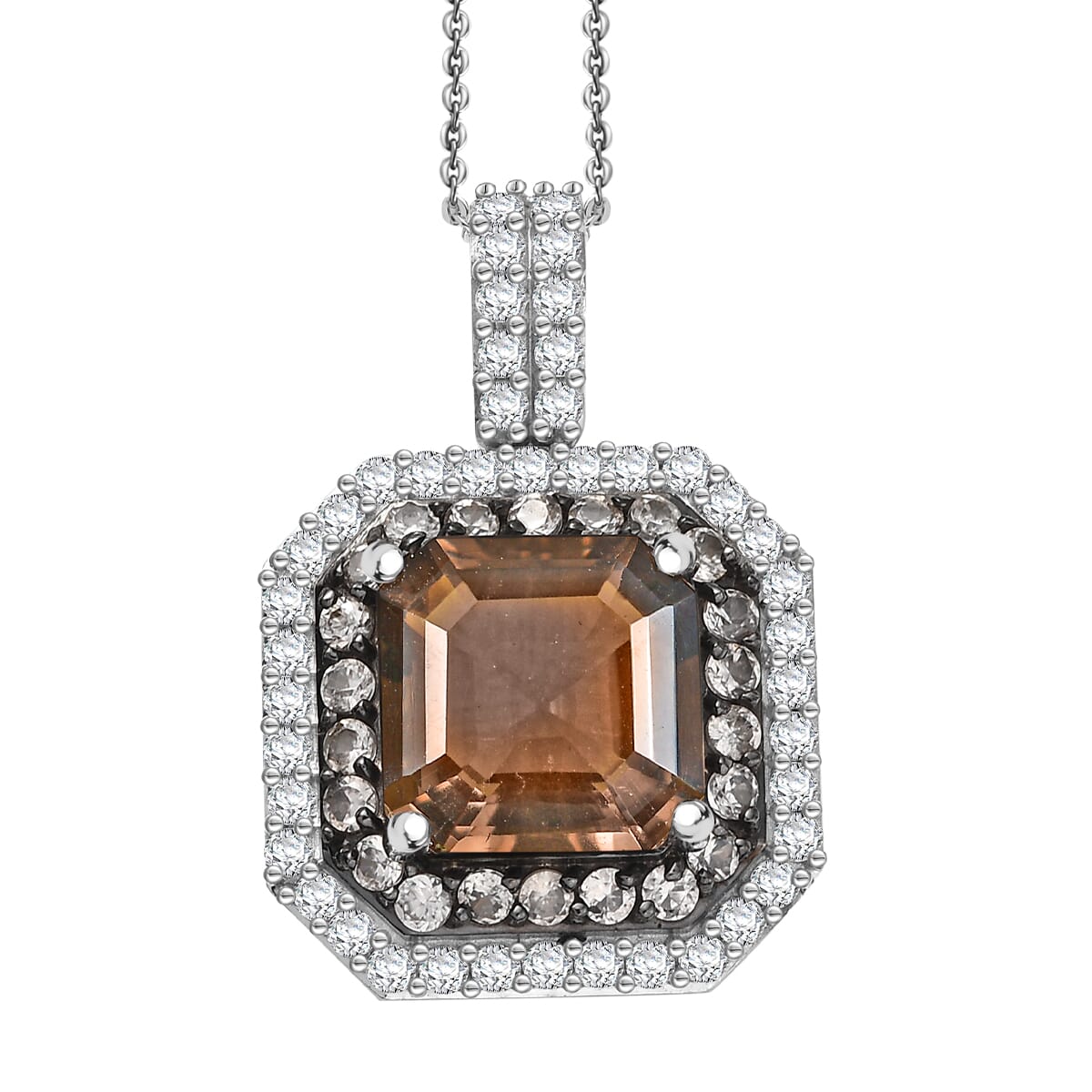 D'Joy Asscher Cut Columbianite and Multi Gemstone 5.70 ctw Pendant Necklace 20 Inches in Rhodium Over Sterling Silver image number 0