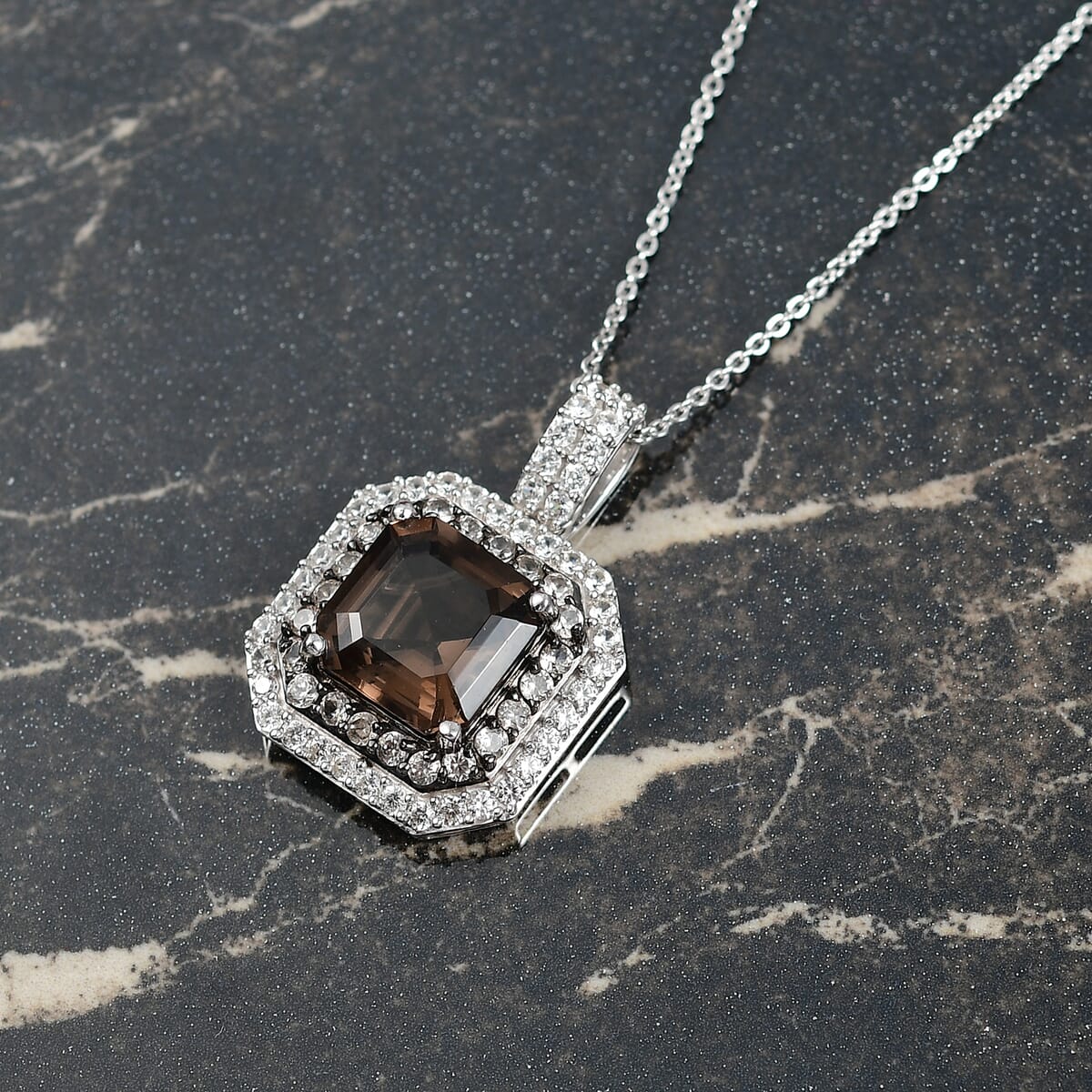 D'Joy Asscher Cut Columbianite and Multi Gemstone 5.70 ctw Pendant Necklace 20 Inches in Rhodium Over Sterling Silver image number 1