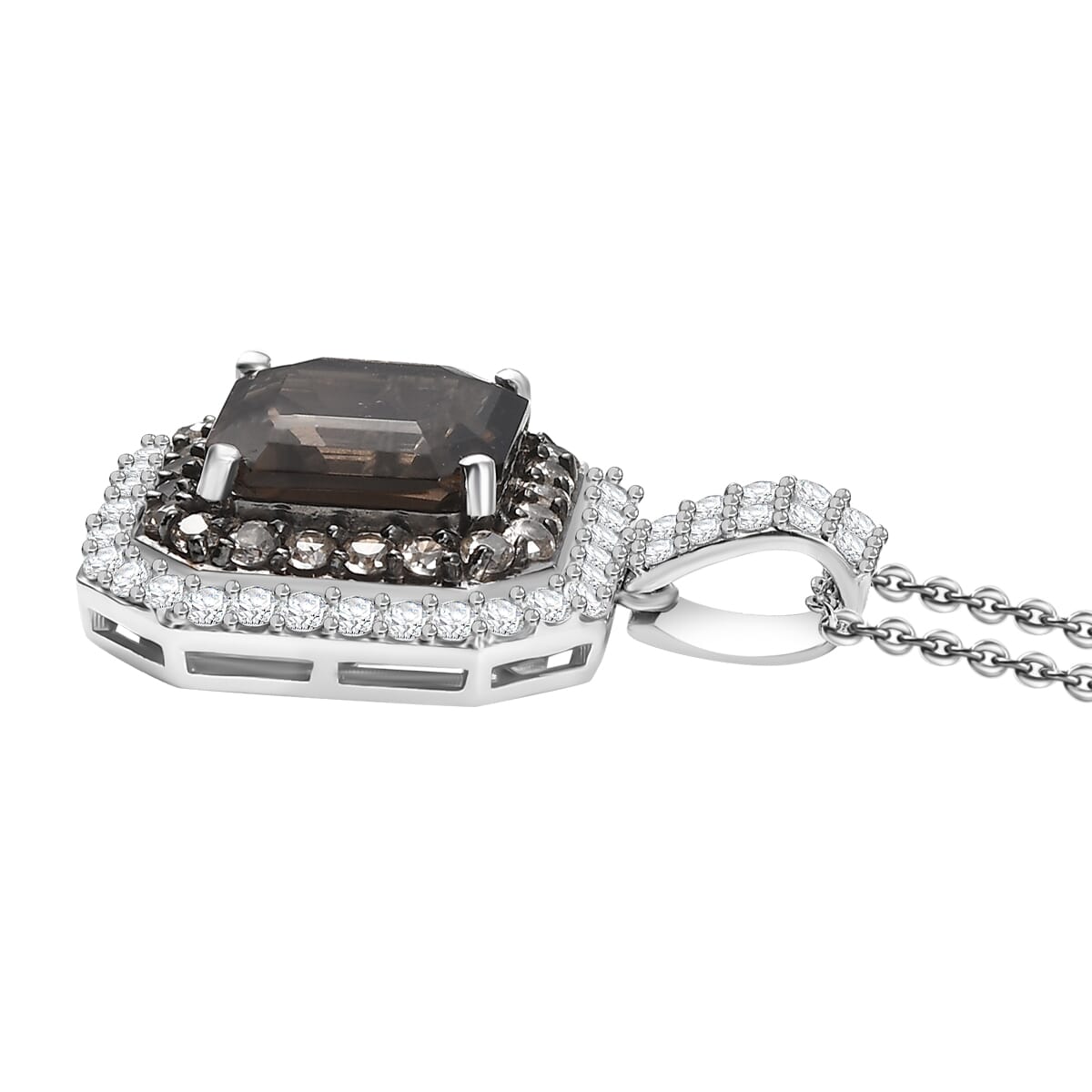 D'Joy Asscher Cut Columbianite and Multi Gemstone 5.70 ctw Pendant Necklace 20 Inches in Rhodium Over Sterling Silver image number 3