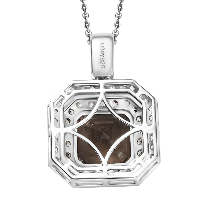 D'Joy Asscher Cut Columbianite and Multi Gemstone 5.70 ctw Art Deco Pendant Necklace 20 Inches in Rhodium Over Sterling Silver