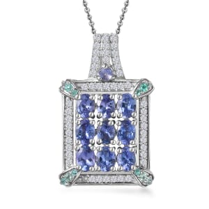 D'Joy Premium Tanzanite, Paraiba Tourmaline and Diamond 2.00 ctw 9 Planet Pendant Necklace in Rhodium Over Sterling Silver 20 Inches