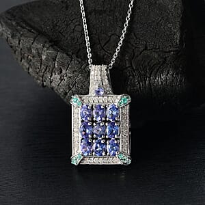 D'Joy Premium Tanzanite, Paraiba Tourmaline and Diamond 2.00 ctw 9 Planet Pendant Necklace in Rhodium Over Sterling Silver 20 Inches