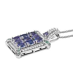 D'Joy Premium Tanzanite, Paraiba Tourmaline and Diamond 2.00 ctw 9 Planet Pendant Necklace in Rhodium Over Sterling Silver 20 Inches