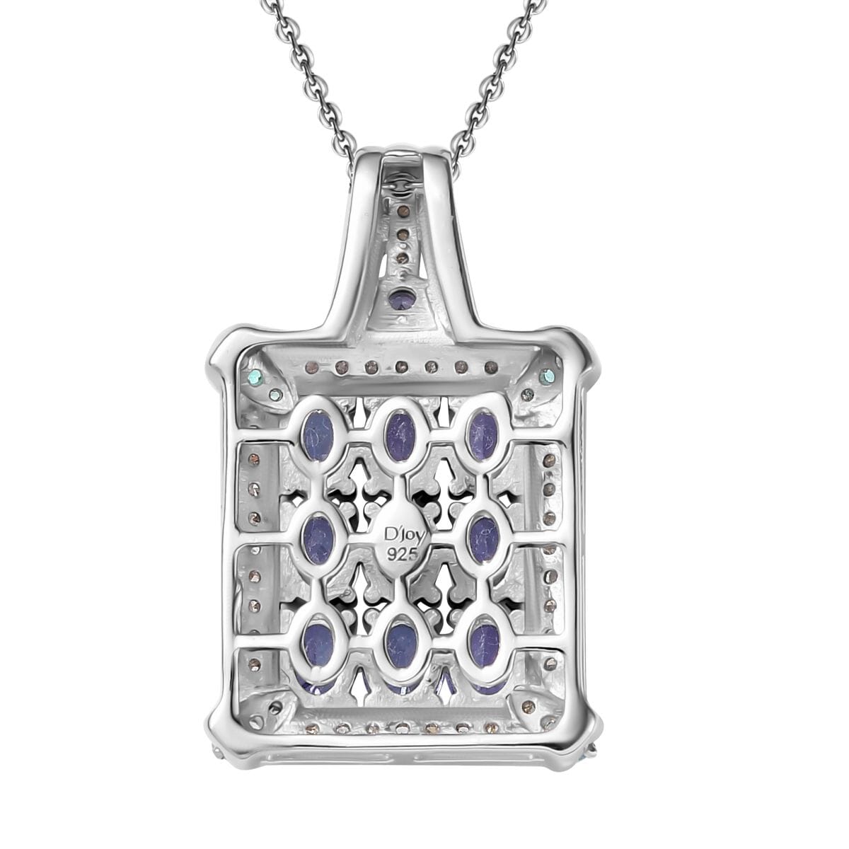 D'Joy Premium Tanzanite, Paraiba Tourmaline and Diamond 2.00 ctw 9 Planet Pendant Necklace in Rhodium Over Sterling Silver 20 Inches image number 4