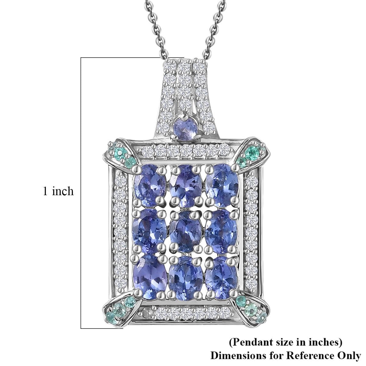 D'Joy Premium Tanzanite, Paraiba Tourmaline and Diamond 2.00 ctw 9 Planet Pendant Necklace in Rhodium Over Sterling Silver 20 Inches image number 5