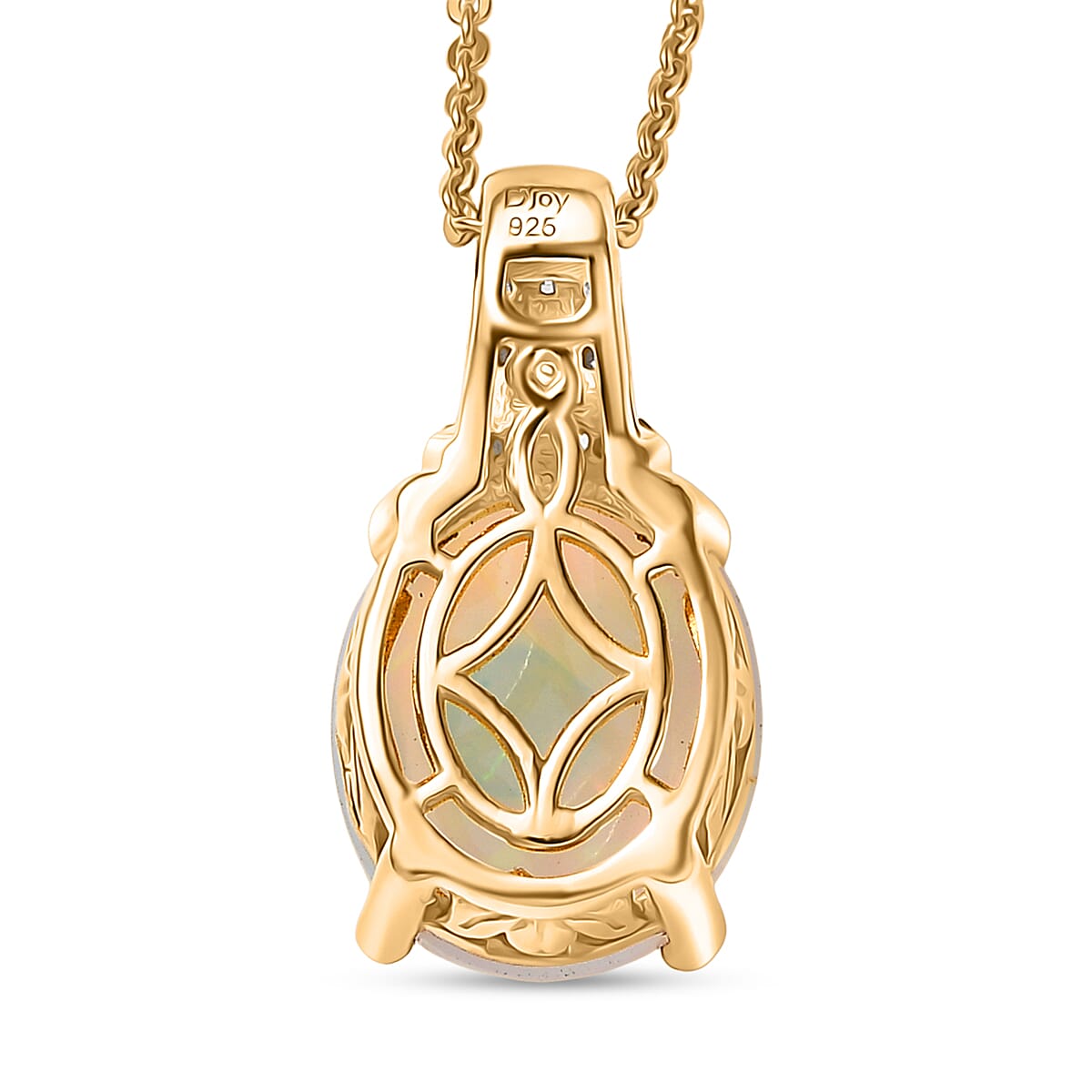 D'Joy Premium Ethiopian Welo Opal, Paraiba Tourmaline and Diamond 3.15 ctw Aurora Moon Pendant Necklace in 18K Vermeil Yellow Gold Over Sterling Silver 20 Inches image number 4