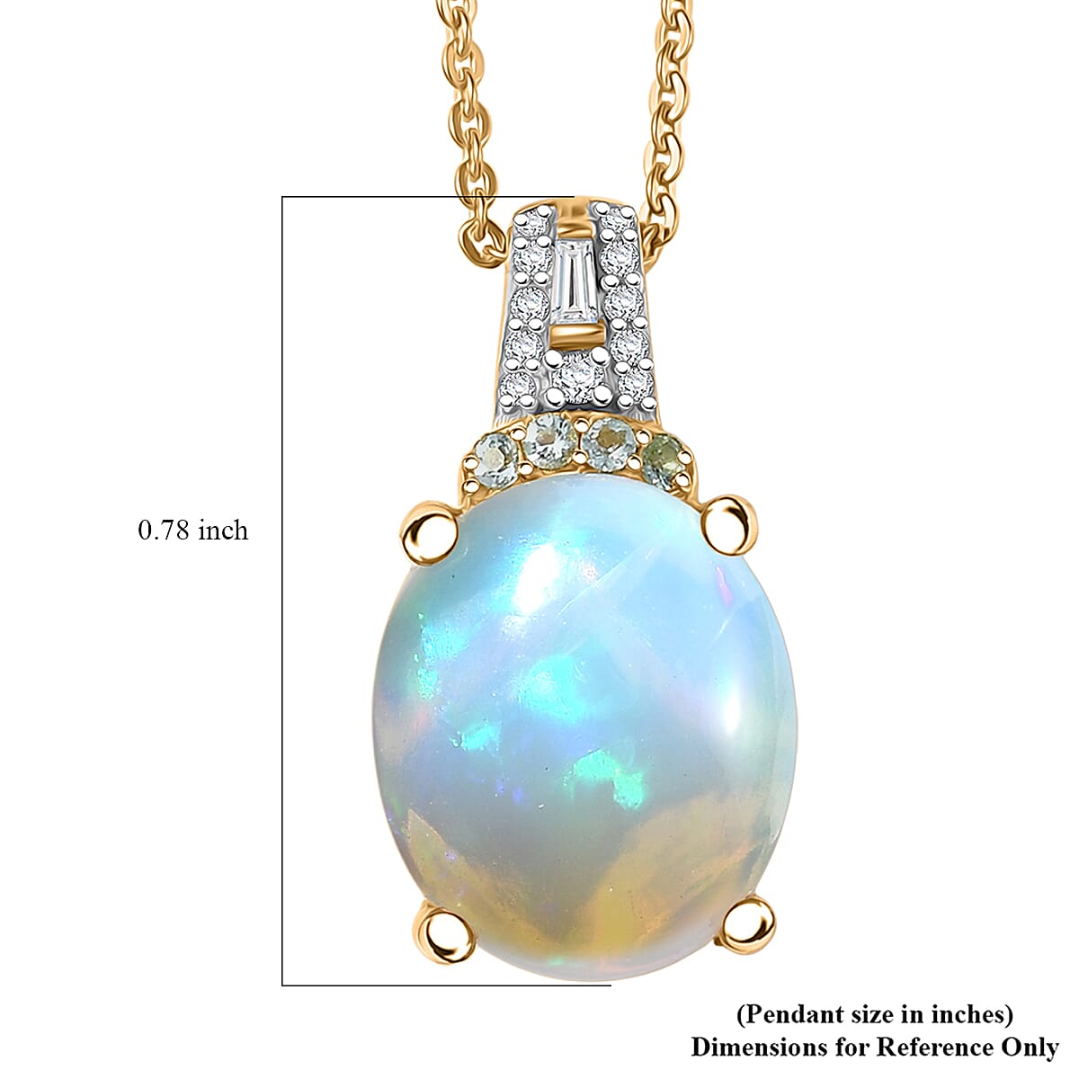 D'Joy Premium Ethiopian Welo Opal, Paraiba Tourmaline and Diamond 3.15 ctw Aurora Moon Pendant Necklace in 18K Vermeil Yellow Gold Over Sterling Silver 20 Inches image number 6