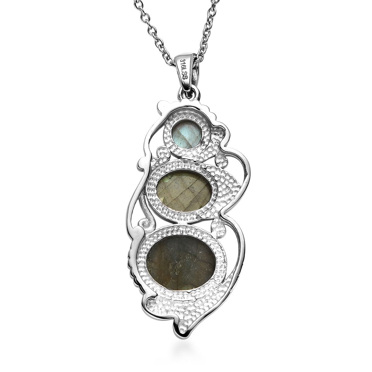 Madagascar Fire Labradorite 8.30 ctw Solitaire Pendant Necklace in Stainless Steel 20 Inches image number 4